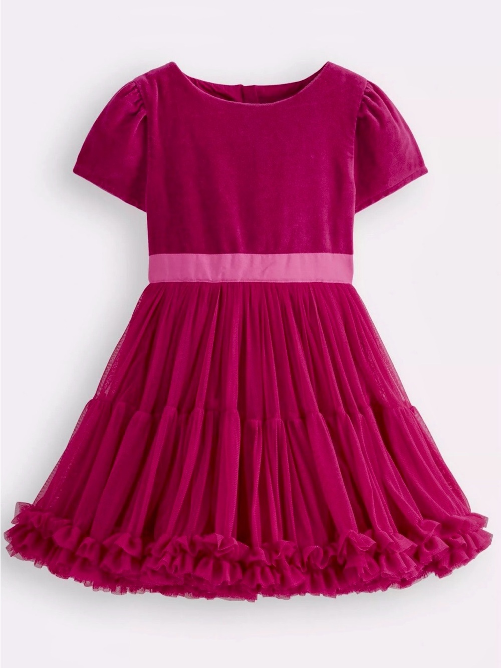 Mini Boden Girls' Fuchsia Tulle Velour Party Dress with Waistband